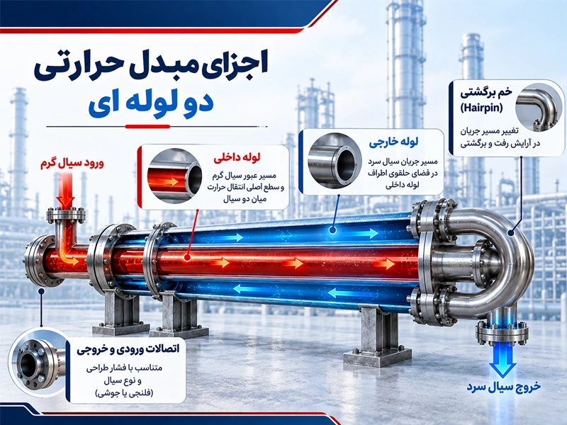 اجزای تشکیل دهنده مبدل حرارتی دولوله